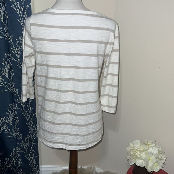 Vineyard Vines Anguilla Stripe Top White Tan Nautical Cotton 3/4 Sleeves Sz XS - Picture 3 of 8